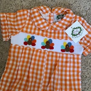 NWT Sz 6 month Turkey Thanksgiving Smocked Romper